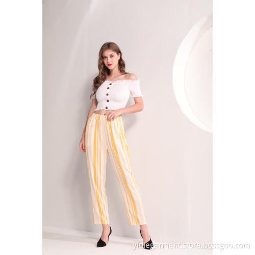 Seluar Musim Panas Viscose Jalur Kuning